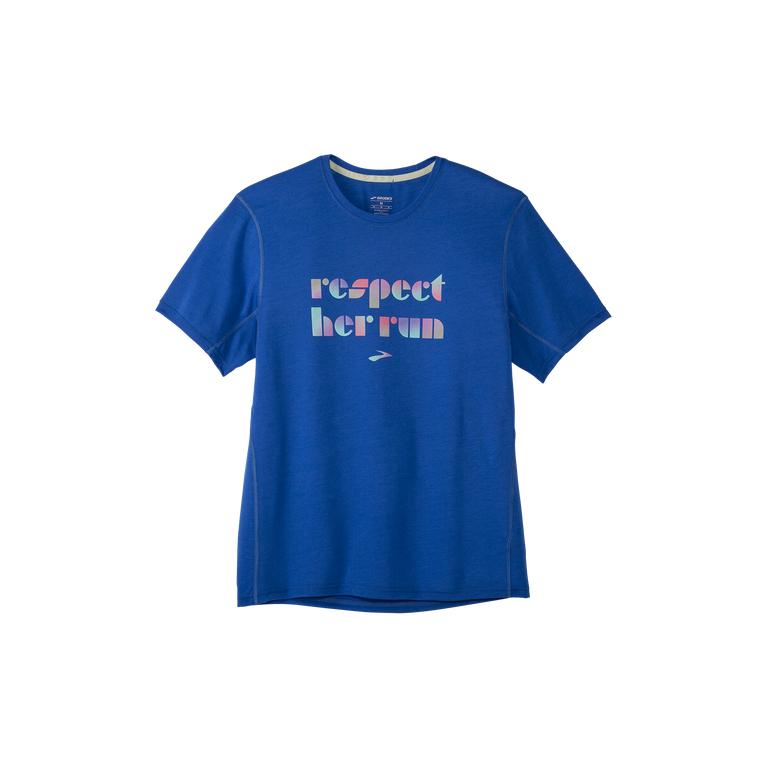 Brooks EMPOWER HER DISTANCE GRAPHIC Short Sleeve Running Shirt Mens Sale - Bluetiful/Respect Her Run